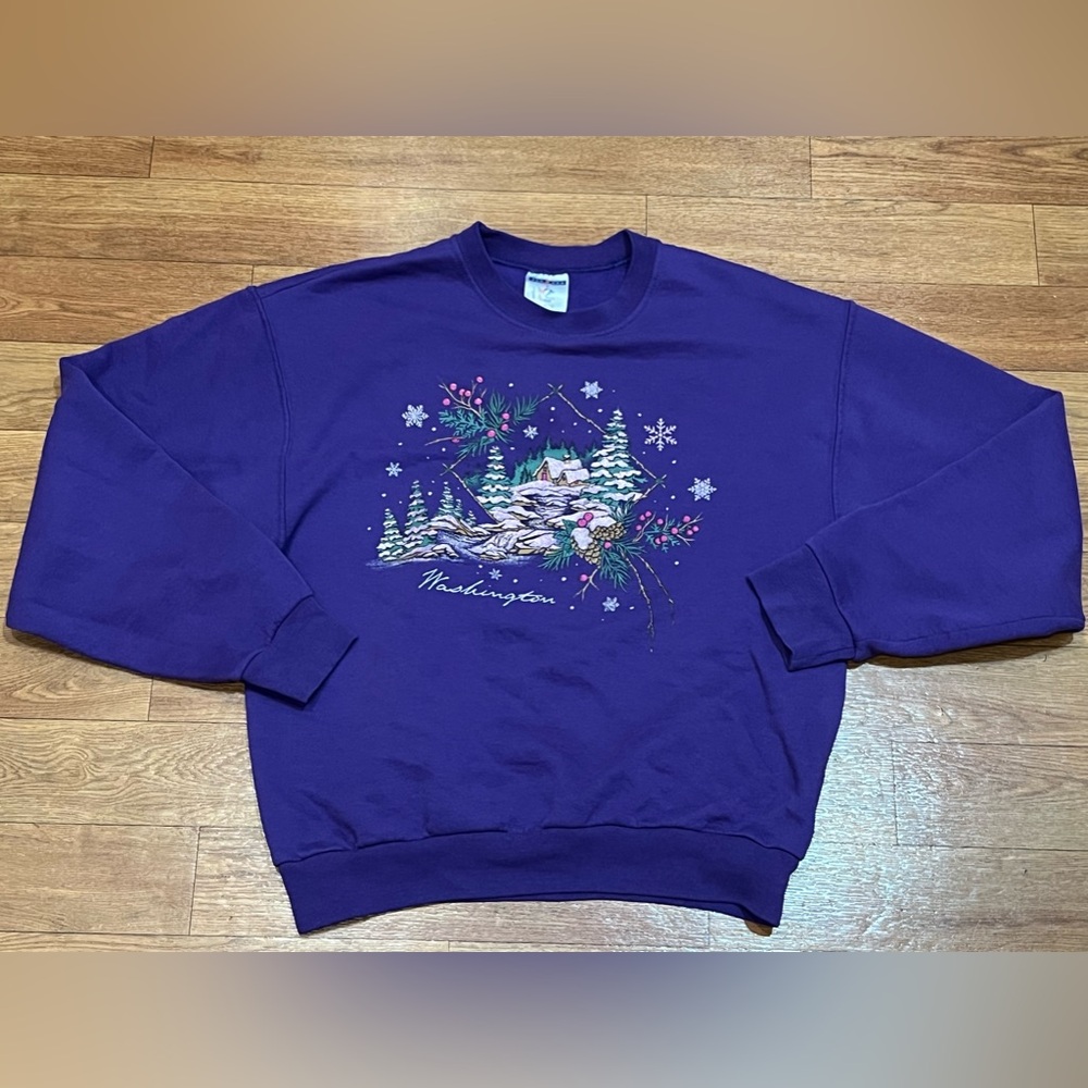 Vintage Washington State Winter Pullover Sweatshirt Purple Women’s Size Medium
